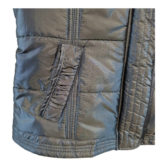 New York & Co Women's Metallic Gray Puffer Vest with Detachable Hood Size Medium - Picture 6 of 10